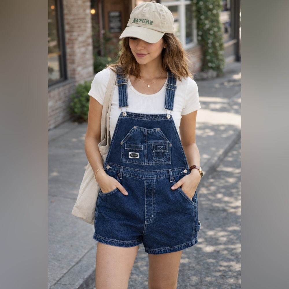 R.V.T. CLOTHING CO. Women's Vintage Blue Denim Overalls Shorts L